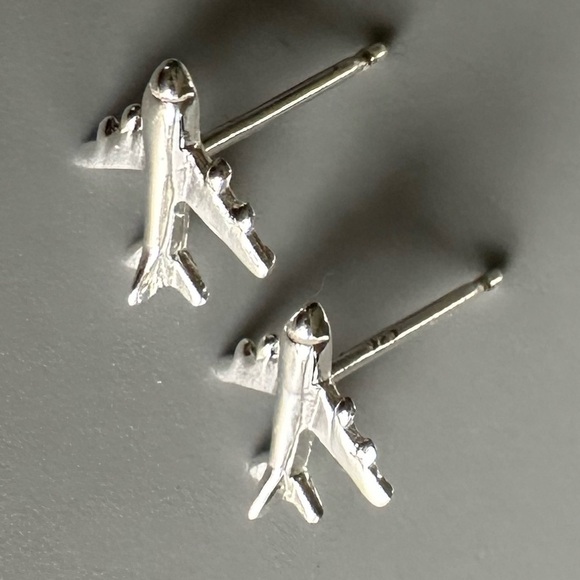 Sterling Silver Airplane Stud Earrings - Picture 7 of 8